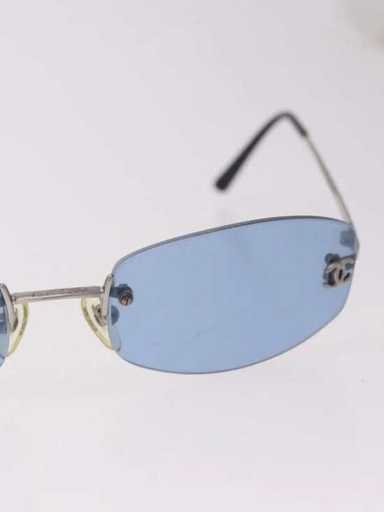 CHANEL Sunglasses metal Blue CC Auth 187883V